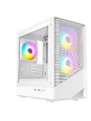 Level 5 White Micro-ATX Mesh PC Gaming Case with 3 x 120mm PWM ARGB Fans Included With Tempered Glass Side Panel