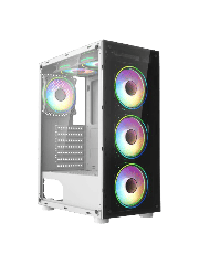 Mirage F6 White ATX Gaming Case with TG Front and 30 Percent Tint TG Side Panel with 6 x Dual-Ring Infinity Fans and 6-Port Hub