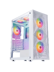 Phantom XL White E-ATX Gaming Case with Crinkled Metal Mesh Front Tinted Tempered Glass Side 6 x Inner-Ring ARGB Fans 6-Port Hub