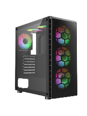 Raider Black ATX Gaming Case with Tempered Glass Panels with 70 Percent Tint with 6 x Inner-Ring Infinity Fans and 6-Port Hub