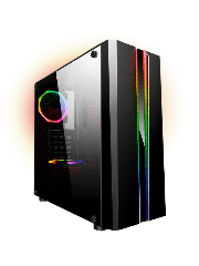 Spire Zoom ATX Gaming Case with Tempered Glass Window, No PSU, Rainbow RGB Front Strips with Control Button