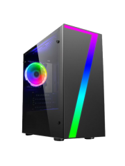 Spire Seven Micro ATX Gaming Case with Window, No PSU, RGB Fan & Front Strip with Control Button, Acrylic Side Panel